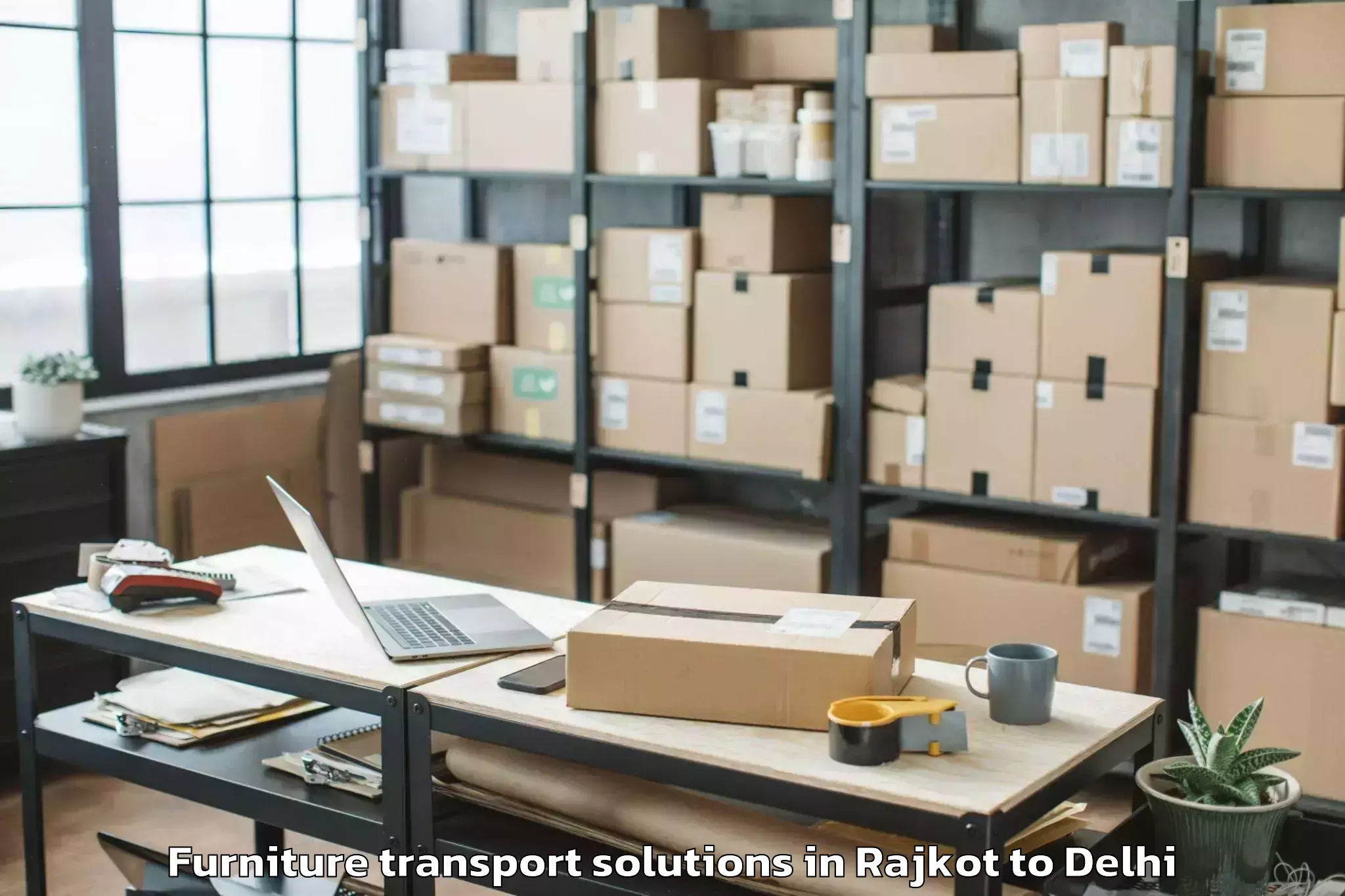 Book Rajkot to D Mall Rohini Furniture Transport Solutions Online